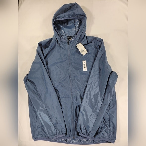 NWT Adidas Windbreaker Jacket Mens XL Blue Pullover Climalite Vented Full Zip - Picture 1 of 14